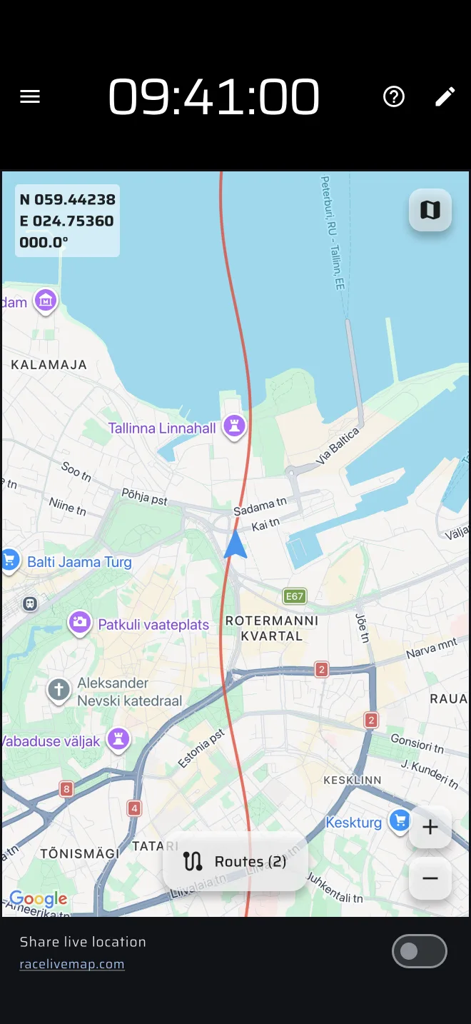 Map mode with an overlaid route