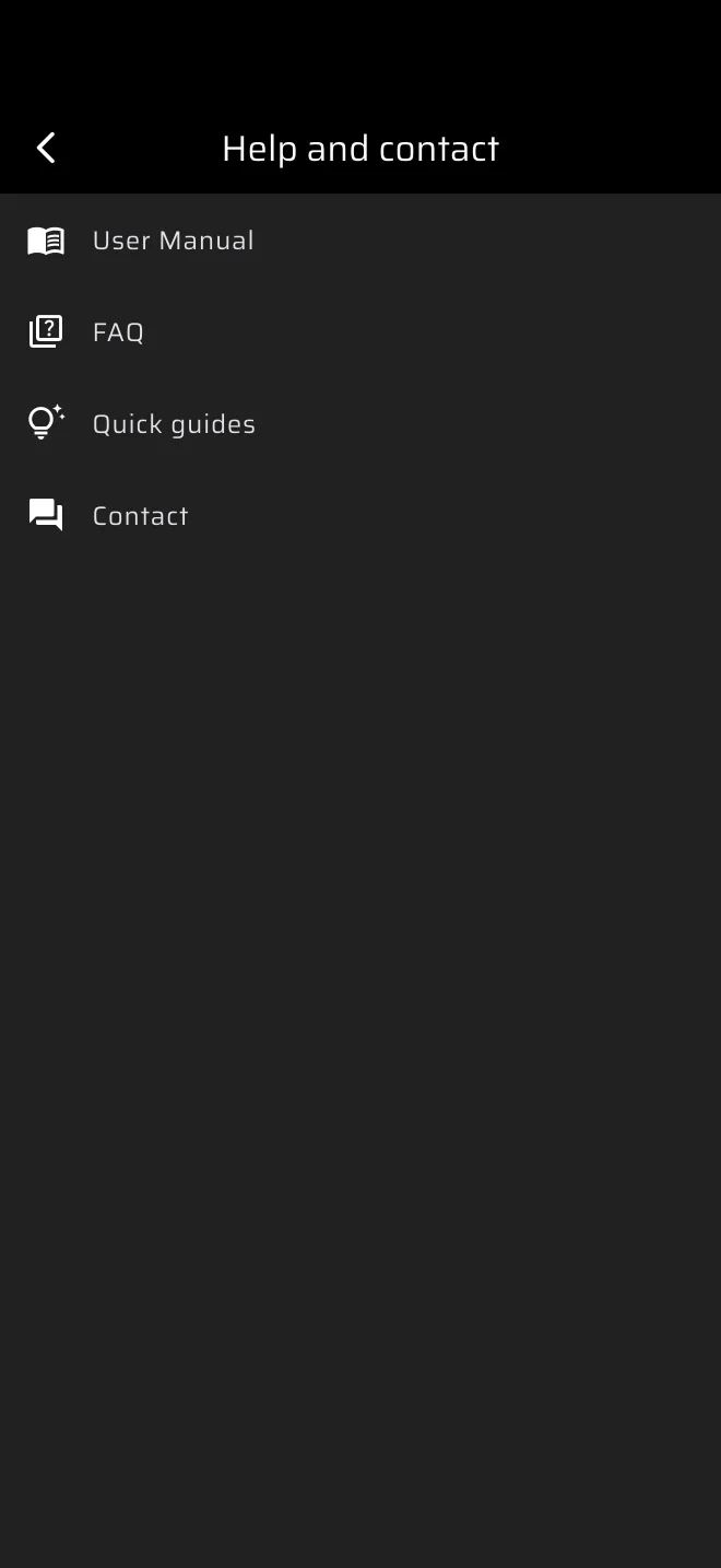 the Help and contact screen