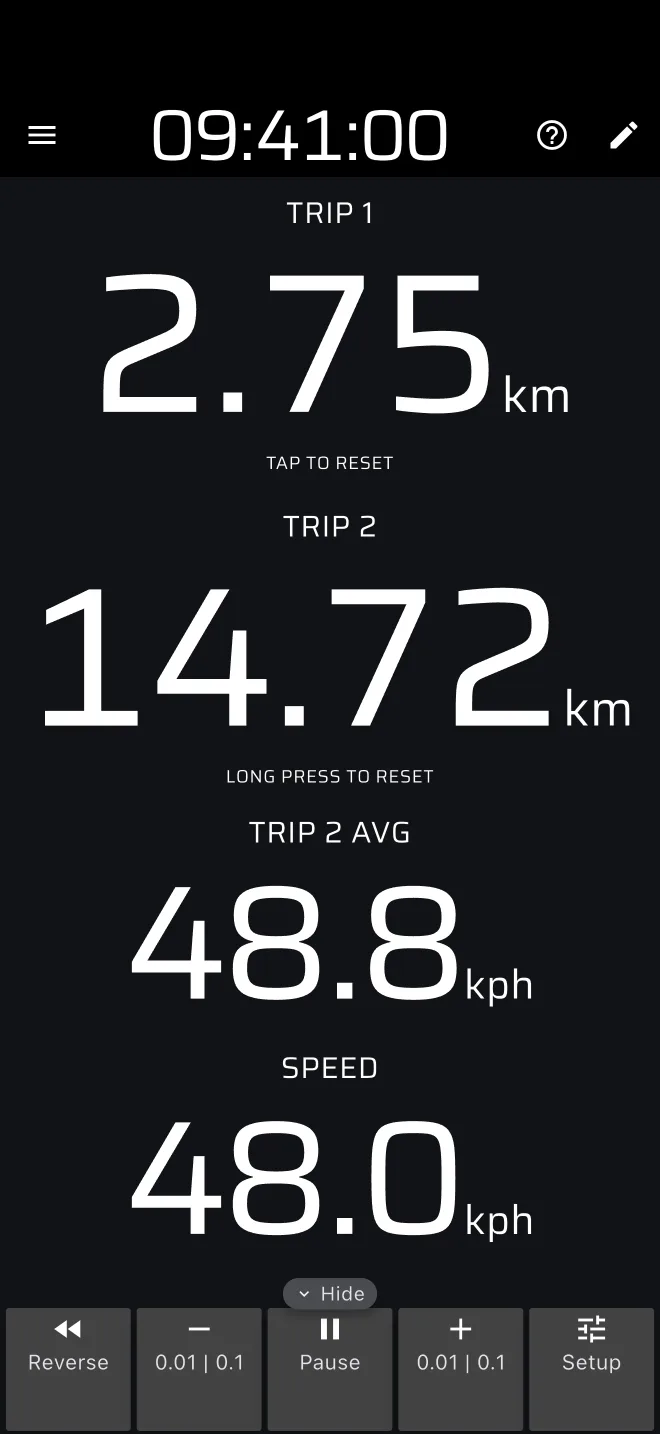 Average speed mode with the Trip 2 AVG readout