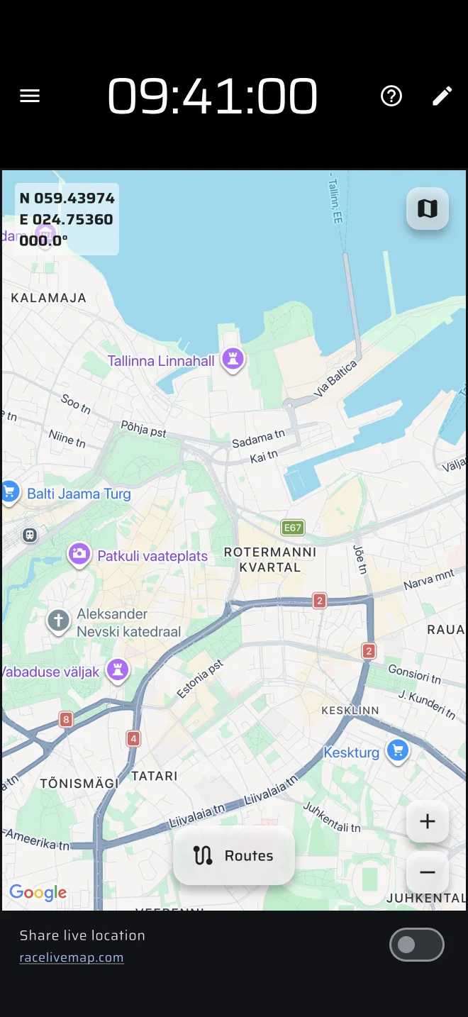 Map mode following the car, with the map controls