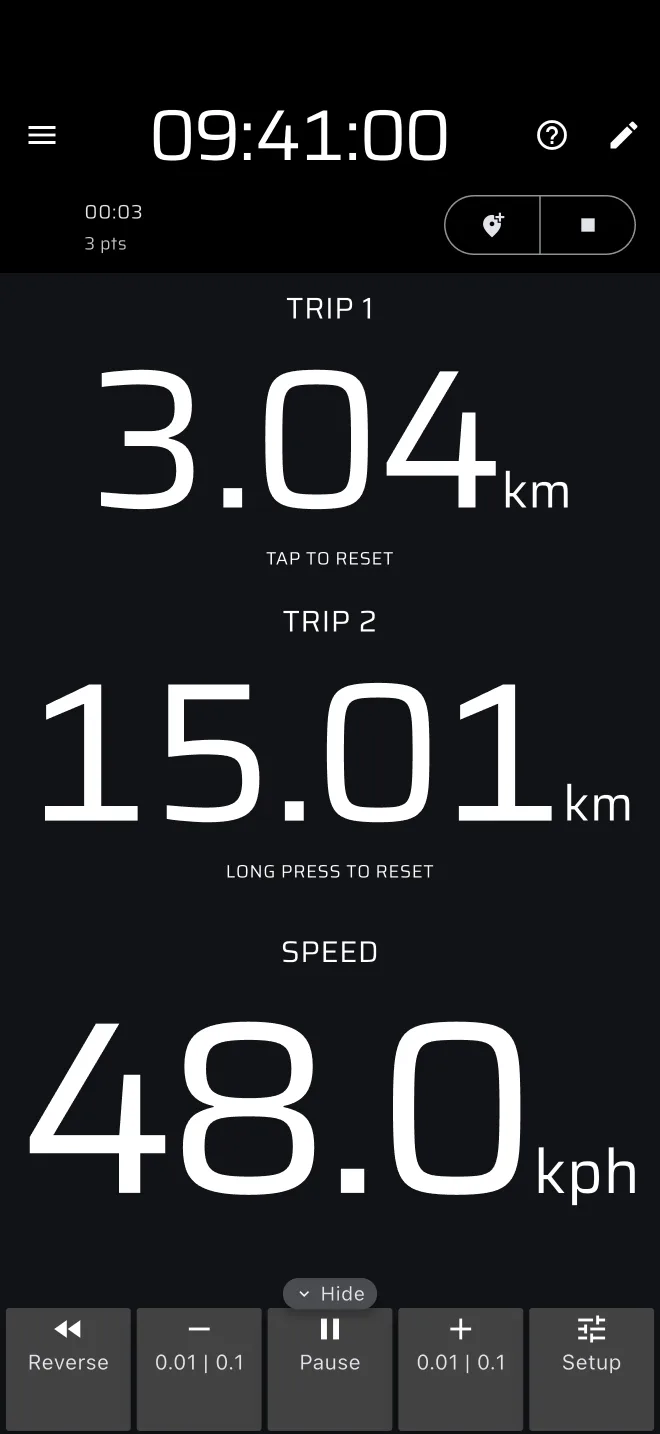 recording bar with the elapsed time and the POI and stop buttons