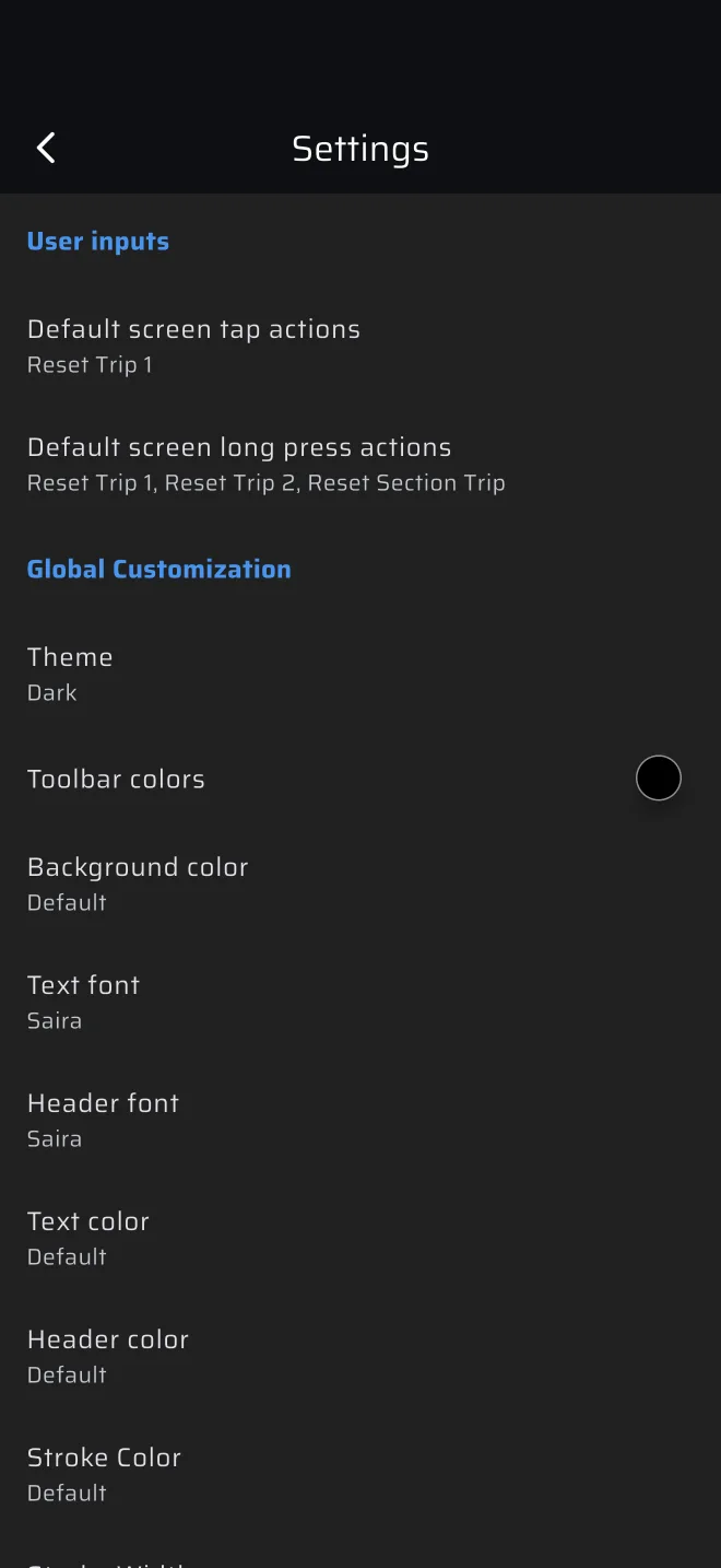 User inputs group in Settings