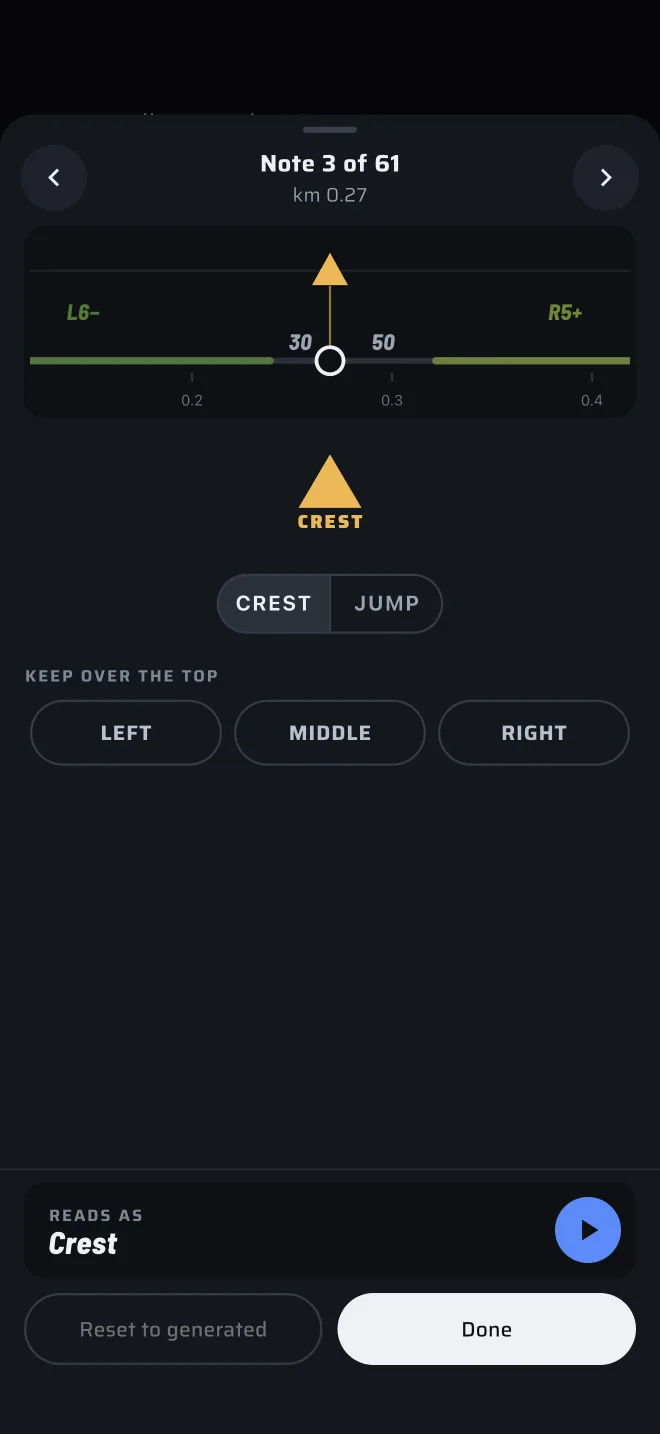 note edit sheet on a crest