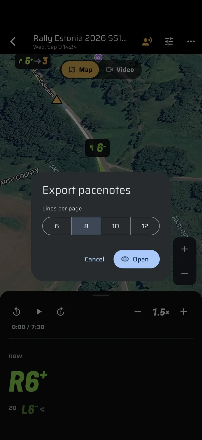 Export pacenotes dialog