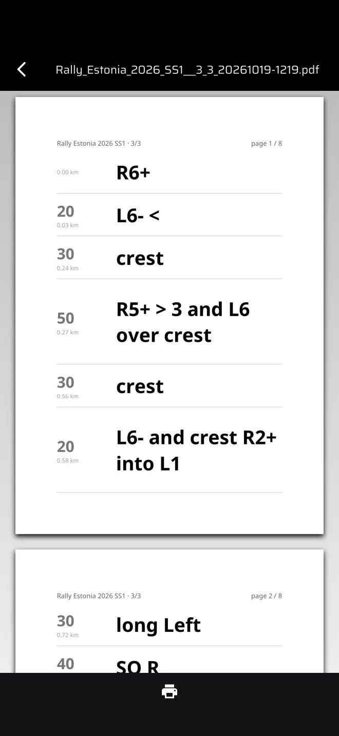PDF preview of the pacenote book