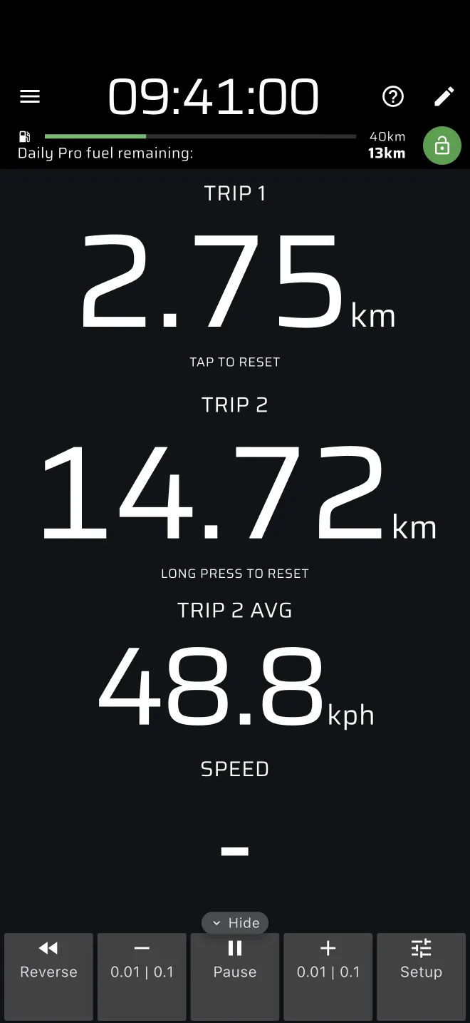 the Daily Pro fuel remaining gauge under the app bar